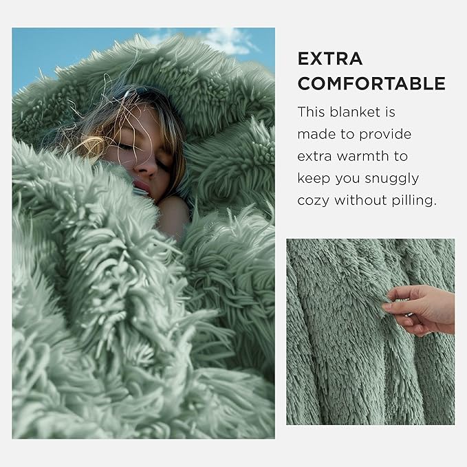 Bedsure GentleSoft Fuzzy Sherpa Faux Fur Twin Blanket Sage Green Cozy Gifts for Women Men, Soft Fleece Plush Warm Minky Thick Blanket Twin Size for Bed, Dorm Essentials Sage Room Decor Gifts, 60x80