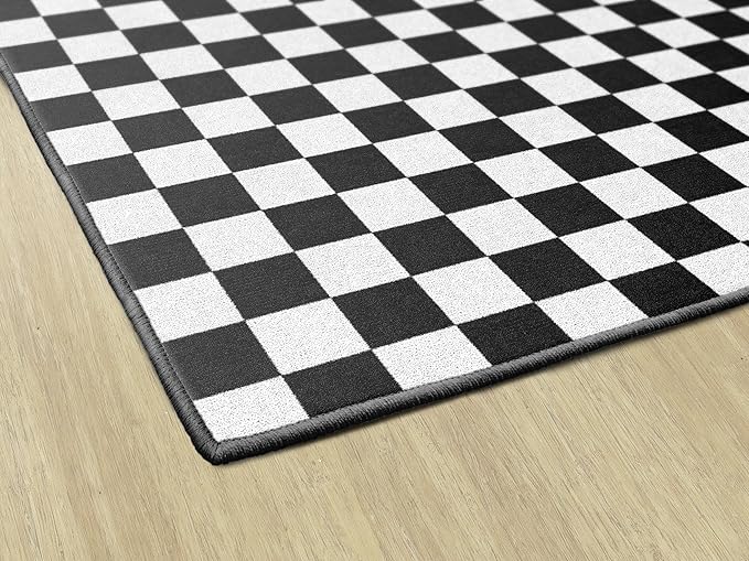 Flagship Carpets Schoolgirl Style Black and White Checkerboard Educational Area Rug for Kids Room Seating Décor, Children's Classroom, Play Carpet for Teaching and Playroom, 7'6" x 12'
