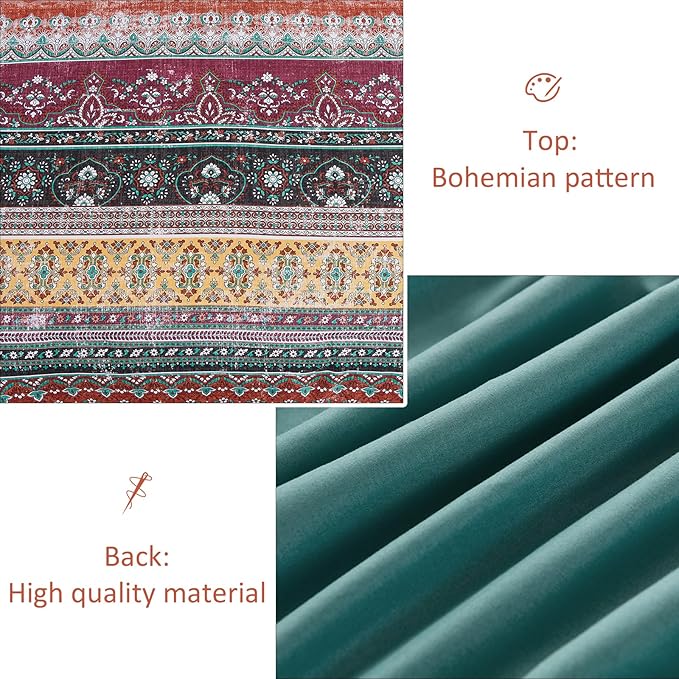 Cottolester Boho Full Comforter Set 8 Pieces,Orange and Green Bohemian Striped Bed in a Bag, Paisley Soft Microfiber Bedding Comforter Set