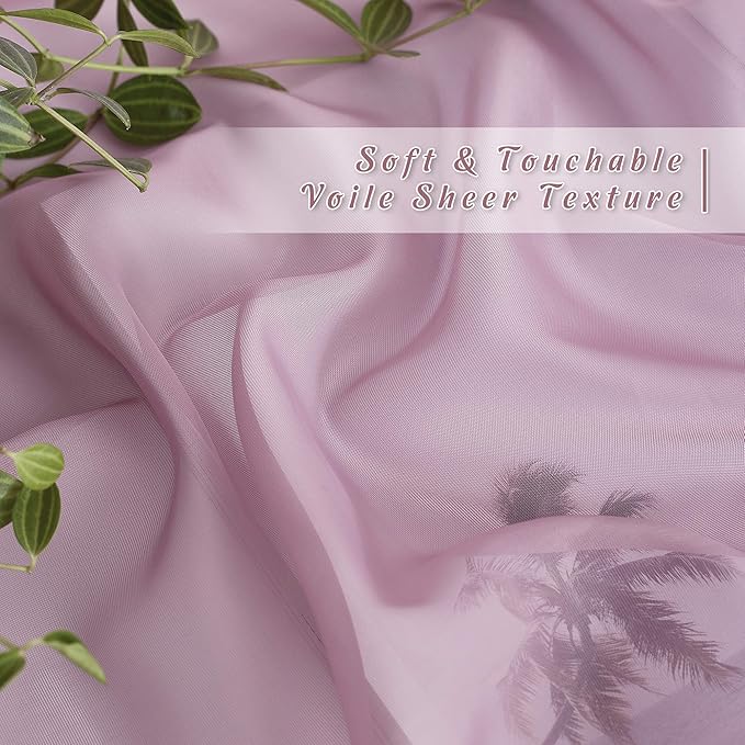 NICETOWN Bedroom Sheer Curtains 63 inch Length for Princess Bedroom, Grommet Top Voile Textured Window Curtains Light and Airy Drapes for Children Room, 54'' W, 1 Pair, Purple,Adult