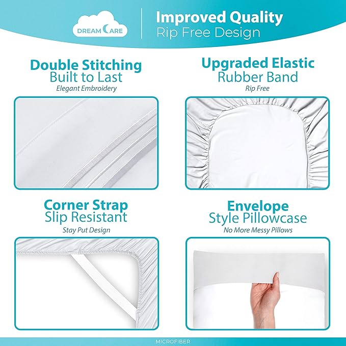 DREAMCARE King Size Sheets Set – 6 pcs Cooling Bed Sheets – up to 21” Deep Pocket King Sheet Set – 2500 Supreme Collection – Extra Soft 100% Brushed Microfiber Hotel Luxury with Side Pocket – White