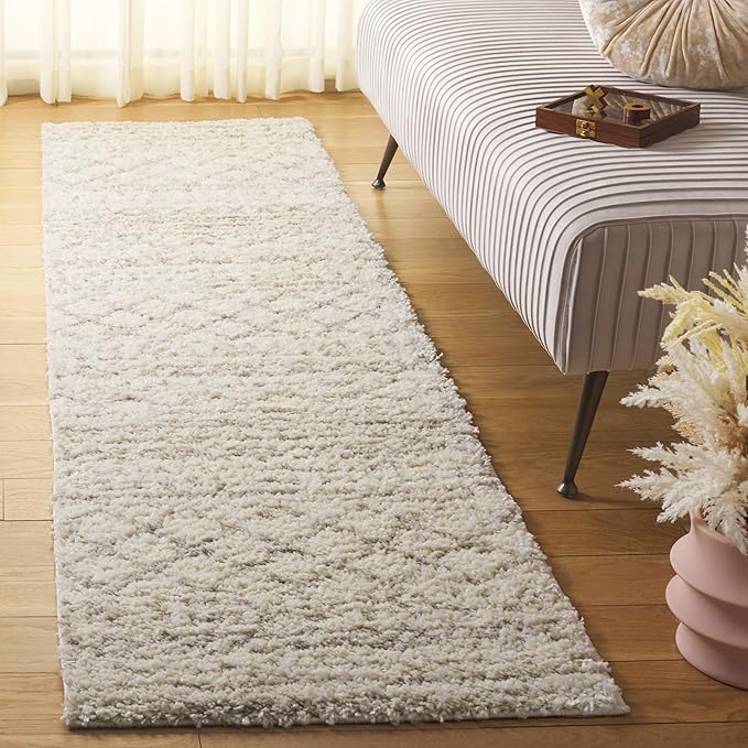 SAFAVIEH Arizona Shag Collection Runner Rug - 2'3" x 8', Ivory & Beige, Moroccan Design, Non-Shedding & Easy Care, 1.6-inch Thick Ideal for High Traffic Areas in Living Room, Bedroom (ASG741A)