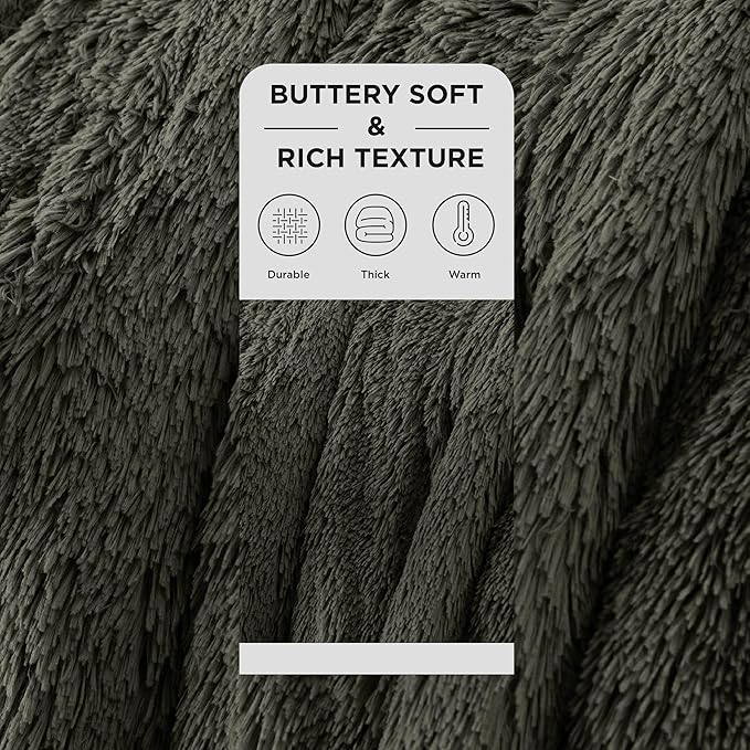 Bedsure GentleSoft Fluffy Olive Green Blankets Queen Size for Bed, Thick Sherpa Faux Fur Fleece Fuzzy Plush Winter Warm Soft Queen Blankets, Bedroom Olive Green Decor Cozy Gifts for Women Men, 90x90