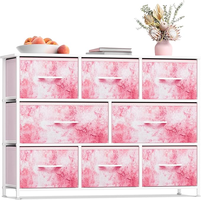 Sorbus Kids Dresser with 8 Drawers - Chest Organizer Unit with Steel Frame Wood Top & Handle, Fabric Bins for Clothes - Wide Furniture for Bedroom Hallway Kids Room Nursery & Closet