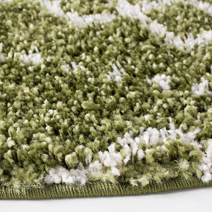 SAFAVIEH Arizona Shag Collection Area Rug - 3'2" Round, Green & Ivory, Moroccan Design, Non-Shedding & Easy Care, 1.6-inch Thick, Ideal for The Living Room, Dining, Bedroom (ASG741X)