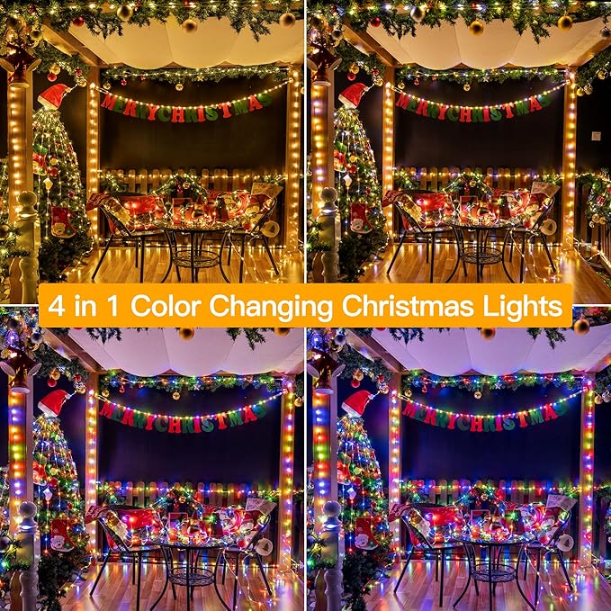 Ollny Christmas Lights Warm and Multicolor, 600LED 197FT Christmas Tree Lights IP67 Waterproof, Plug in Fairy Light with Remote 11 Modes Timer, Xmas Light for Outdoor Indoor House Holiday