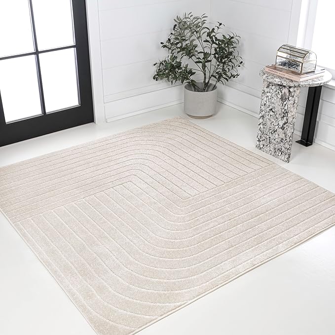 Eyely NCS101A-9SQ Scandinavian Odense Minimalist Angle Geometric Indoor Rug, Pet Friendly, Non-Shedding, Stain Resistant, Easy-Cleaning, Ivory/Cream, 9' Square, Indoor/Outdoor, Area Rug