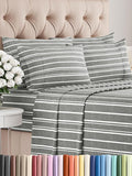 King 6 Piece Sheet Set - Comfy Breathable & Cooling - Soft Hotel Luxury Bedding Set with 8-16 Inch Deep Pockets - 1 Flat & 1 Fitted Sheet & 4 Pillowcases - Wrinkle Free & Easy Care - Grey Stripes 3