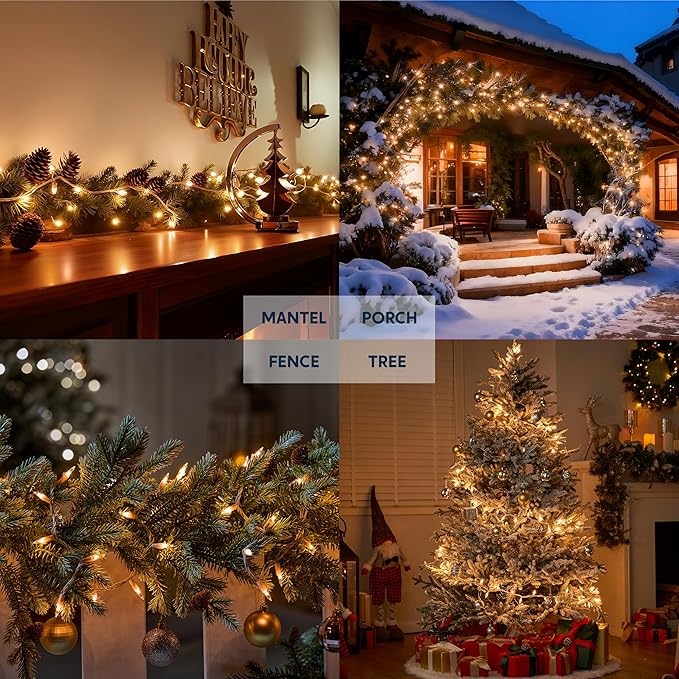 Joiedomi Christmas String Lights Indoor,300(3x100) Mini Warm Fairy Light,64.5FT Lighting Decor for Patio Dorm Classroom Bedroom Holiday Wedding Party Garland Birthday Festival,White Wire
