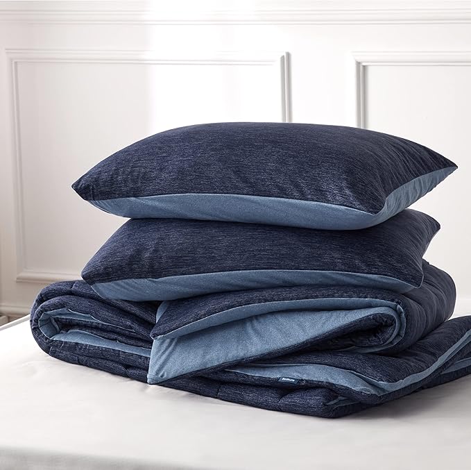 Bedsure Full Comforter Set - Cooling and Warm Bed Set, Navy Blue Reversible Bedding for All Season, 3 Pieces, 1 Full Size Comforter (82"x88") and 2 Pillow Cases (20"x26")