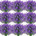 Hoteam 50 Bundles Outdoor Artificial Flowers Plants Uv Resistant Outside Faux Flowers Plastic Fake Plants Outdoor Summer Fall Seasons Decoration Shrubs Garden Porch Box, Purple