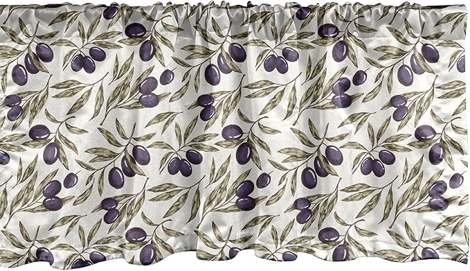 Ambesonne Olive Window Valance Pack of 2, Digitally Generated Hand Drawn Style Botanical Blossoms, Rod Pocket Curtain Valances for Kitchen Bedroom, 42" X 18", Quartz Taupe
