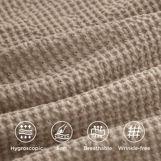 Bedsure Cotton Duvet Cover Set - 100% Cotton Waffle Weave Khaki Duvet Cover Oversized King Size, GentleSoft™ and Breathable Bedding Set for All Season, 3 Pieces, 120"x98"