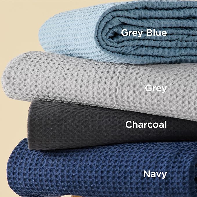 Bedsure Cotton Duvet Cover Queen - 100% Cotton Waffle Weave Navy Blue Duvet Cover Queen Size, GentleSoft™ and Breathable Bedding Set for All Season, 3 Pieces, 90"x90"
