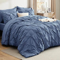 Bedsure Full Comforter Set Slate Blue - Bed in a Bag Full Size Bedding Set 7 Pieces, GentleSoft™ Pintuck Bed Set Gift for Family, Pinch Pleat All Season Comforter with Sheets, Pillowcases & Shams