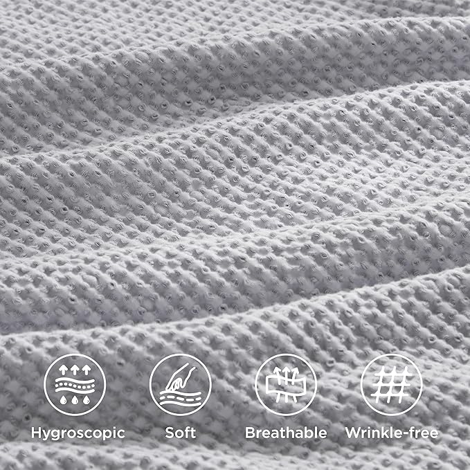 Bedsure Cotton Duvet Cover Queen - 100% Cotton Waffle Weave Grey Duvet Cover Queen Size, GentleSoft™ and Breathable Bedding Set for All Season, 3 Pieces, 90"x90"