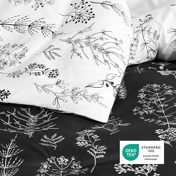 Bedsure King Comforter Set - Black Bed Set, 3 Pieces Cute Floral Bedding, 1 Soft Reversible Botanical Flowers Comforter and 2 Pillow Shams