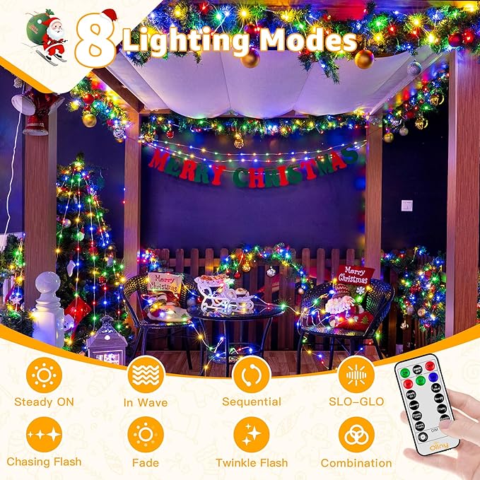 Ollny Outdoor Christmas Lights 1000LED 328FT, Multicolor Fairy Lights IP67 Waterproof, Plug in String Light with Remote 8 Modes Timer, Xmas Light for Outside Indoor House Tree Decorations