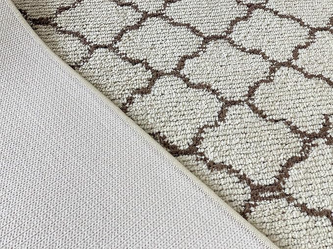 Custom Size Modern Runner Rug Carpet for Hallway Entryway Foyer Kitchen, Slip Resistant Latex Rubber Backed 31 inch Wide X Customized Length, Trellis Beige, 31 inch X 8 feet