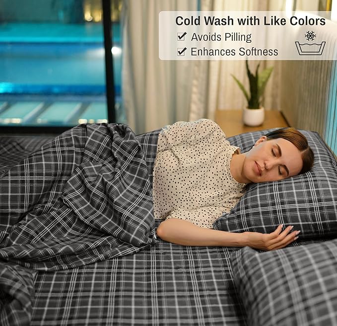 RUVANTI Flannel Sheets Twin Size - 100% Cotton Double Brushed Twin Sheets Set, Deep Pockets 16 Inches, All Seasons Breathable & Extra Soft Bed Sheets, Warm & Cozy, 3 Piece, Grey Plaid
