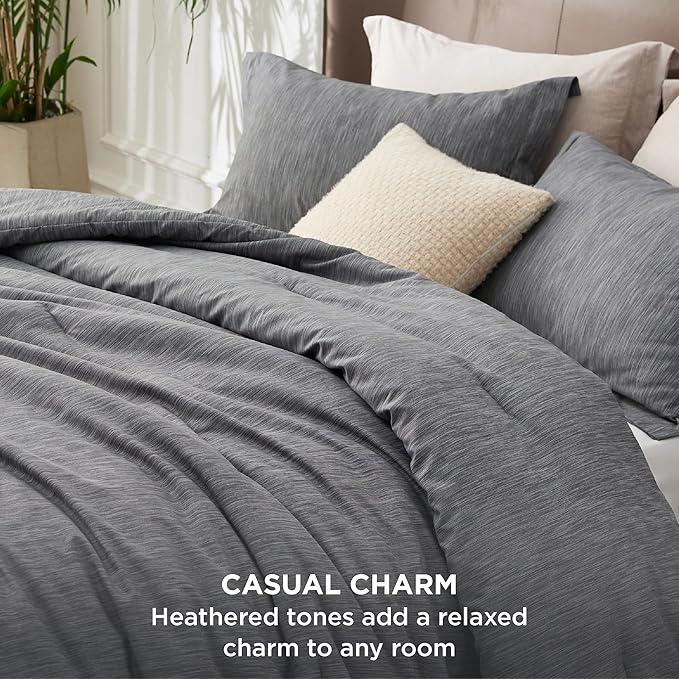 Bedsure Queen Comforter Set - Charcoal Grey Soft Bedding for All Seasons, Cationic Dyed Bed Set, 3 Pieces, 1 Queen Size Comforter (90"x90") and 2 Pillow Shams (20"x26"+2")