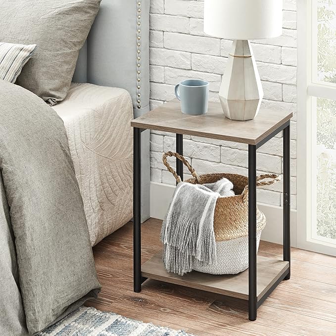 VASAGLE Side Table, Small End Table, Nightstand for Living Room, Bedroom, Office, Bathroom, Greige and Black ULET271B02