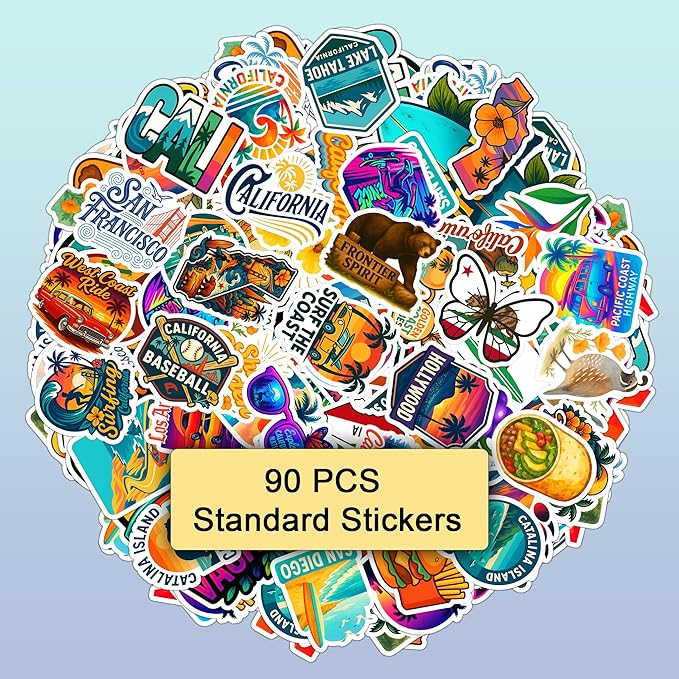 100 PCS California Travel Stickers Pack, Vinyl Waterproof Decals of Beaches Cities Landmarks Food Culture, Fun Gift for Kids Teens Adults Laptop Water Bottle Scrapbook Luggage Car