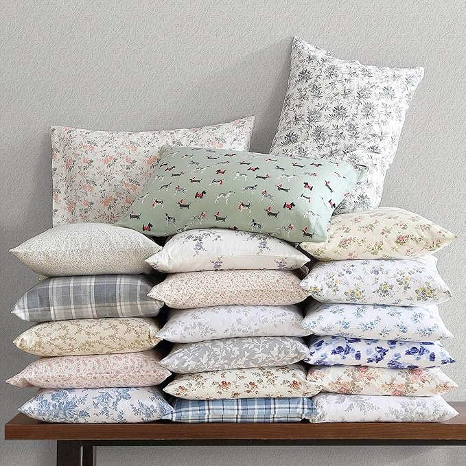 Laura Ashley - Flannel Sheets Full Size, Anti-Pilling & Wrinkle Resistant Cotton, Touchably Soft for All-Season Comfort - Bed Sheets with Matching Pillowcases & Fitted Sheet (Audrey Blue)