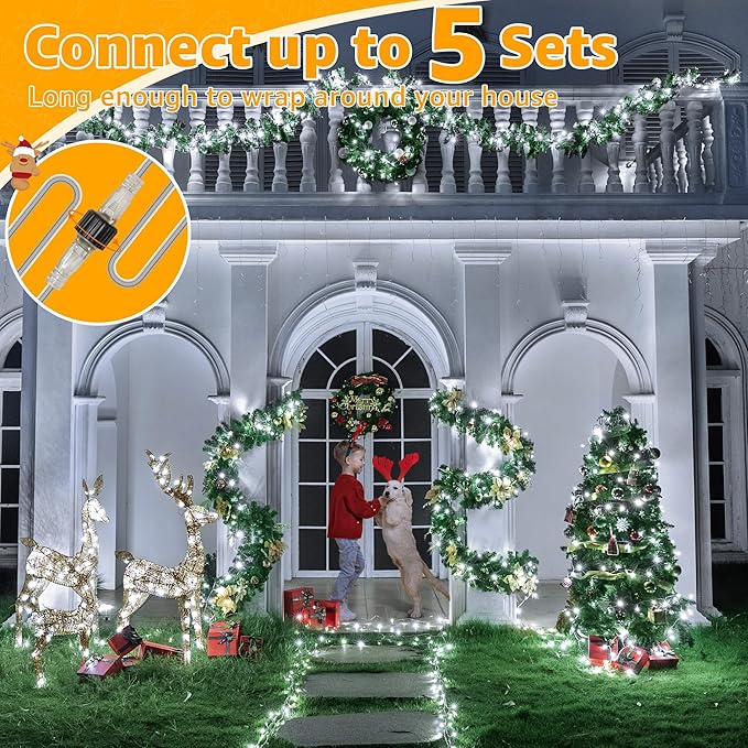 Ollny 120LED 40FT String Lights, Waterproof Connectable Christmas Lights with Timer 8 Modes, Cool White Plug in Fairy Light for Indoor Outdoor Bedroom Xmas Tree Holiday Party Decorations