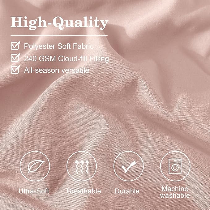 Monbix Full Comforter Set - 7 Pieces Light Pink Bed in a Bag Full Size Bedding Sets with Comforters, All Seasons Down Alternative Comforter with Sheets,Pillowcases & Shams