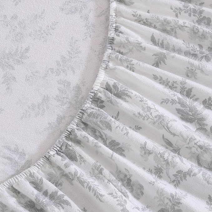 Laura Ashley - Flannel Sheets Full Size, Anti-Pilling & Wrinkle Resistant Cotton, Touchably Soft for All-Season Comfort - Bed Sheets with Matching Pillowcases & Fitted Sheet (Vanessa Grey)