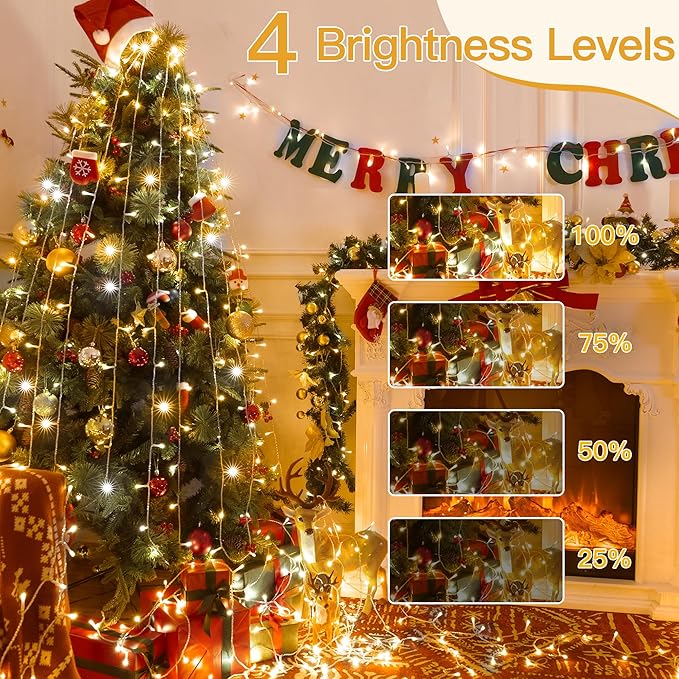 Ollny Warm White and Cool White Christmas Lights Waterproof, 400LED 131FT String Lights with Remote 3 Timer, Plug in 8 Modes Fairy Light for Xmas Tree Indoor Bedroom House Decorations