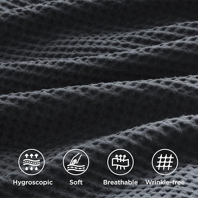 Bedsure Cotton Duvet Cover Full - 100% Cotton Waffle Weave Charcoal Duvet Cover Set, GentleSoft™ and Breathable Bedding Set for All Season, 3 Pieces, 80"x90"