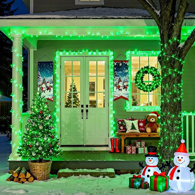 JMEXSUSS Green Christmas Lights Clear Wire, 66ft 200 LED Green Lights for Christmas Decor, Connectable Evergreen String Light Indoor Outdoor for Christmas Tree Home Garden Xmas Decorations