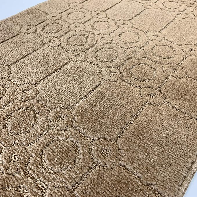 Custom Size Modern Abstract Floor Carpet Runner Rug for Hallways, Slip Resistant Latex Rubber Backed, 31 inch Wide X Customized Length, Art Gold Tan, 31 inch X 3 feet, Doormat Size