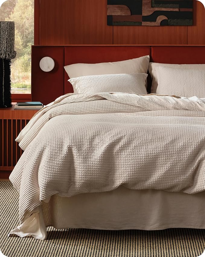 Bedsure Cotton Duvet Cover King - 100% Cotton Waffle Weave Linen Color Duvet Cover, GentleSoft™ and Breathable King Bedding Set for All Season, 3 Pieces, 104"x90"