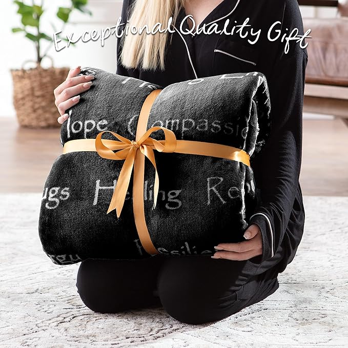 Chanasya Premium Sympathy Warm Hugs Gift Throw Blanket - Healing Gift Cancer Chemo Survivor Get Well Caring Gifts - Comfort Gift Blanket for Love Support Strength - Women Men Friend Grandpa - Black