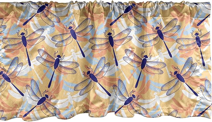 Ambesonne Dragonfly Window Valance Pack of 2, Uneven Big Repetitive Winged Bug 2 Pairs of Patched Wings Flying Orange Blobs, Rod Pocket Curtain Valances for Kitchen Bedroom, 54" X 18", Sand Brown