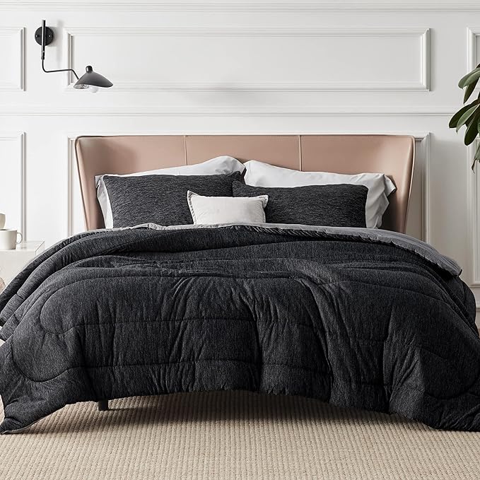 Bedsure Queen Comforter Set - Cooling and Warm Bed Set, Charcoal Black Reversible Bedding for All Season, 3 Pieces, 1 Queen Size Comforter (88"x88") and 2 Pillow Cases(20"x26")