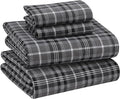 RUVANTI Flannel Sheets Full Size - 100% Cotton Double Brushed Bed Sheets Set, Deep Pockets 16 Inches, All Seasons Breathable & Extra Soft Full Sheets, Warm & Cozy, 4 Piece, Grey Plaid