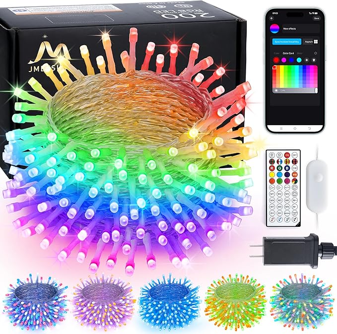 JMEXSUSS 200 LED RGB String Light Outdoor Indoor, Christmas Lights Outdoor Clear Wire Christmas Lights Plug in for Bedroom Tree Room Party Birthday Decorations