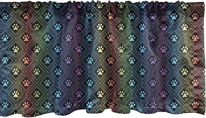 Ambesonne Dog Lover Window Valance Pack of 2, Paw Print Pattern Diamond Shaped Rhombus Shapes Design Geometric Arrangement, Rod Pocket Curtain Valances for Kitchen Bedroom, 42" X 18", Petrol Blue