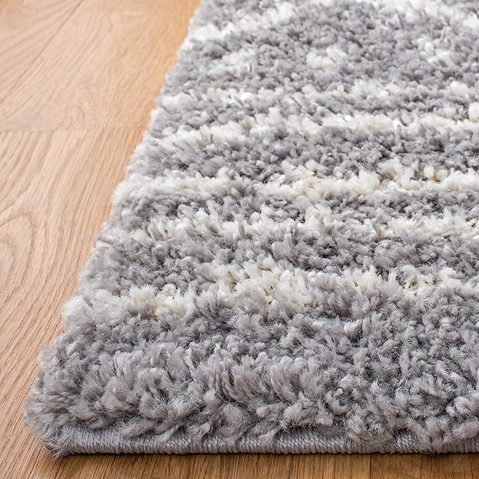 SAFAVIEH Arizona Shag Collection Accent Rug - 2'3" x 4', Grey & Ivory, Moroccan Design, Non-Shedding & Easy Care, 1.6-inch Thick Ideal for High Traffic Areas in Foyer, Living Room, Bedroom (ASG741G)