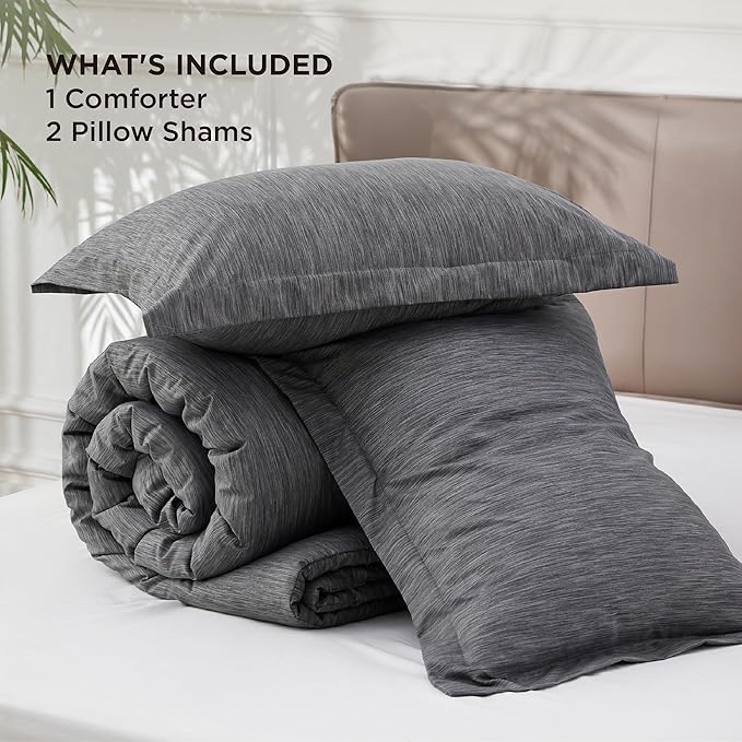 Bedsure Queen Comforter Set - Charcoal Grey Soft Bedding for All Seasons, Cationic Dyed Bed Set, 3 Pieces, 1 Queen Size Comforter (90"x90") and 2 Pillow Shams (20"x26"+2")