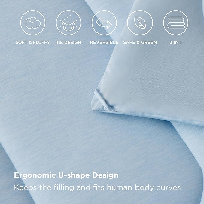 Bedsure King Comforter Set - Cooling and Warm Bed Set, ICY Blue Reversible Bedding for All Season, 3 Pieces, 1 King Size Comforter (102"x90") and 2 Pillow Cases (20"x36")