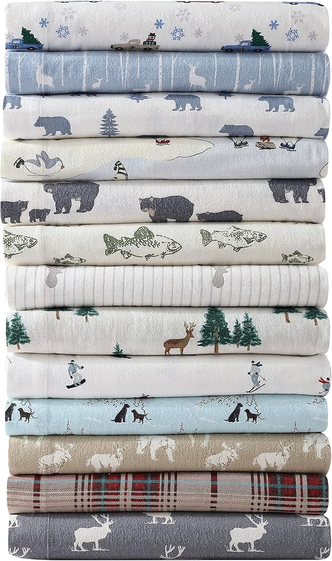 Eddie Bauer - Full Sheets, Cotton Flannel Bedding Set, Brushed for Extra Softness, Cozy Home Decor (Ski Slope, Full)