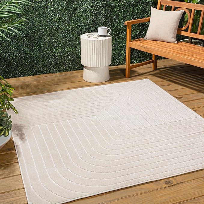 Eyely NCS101A-9SQ Scandinavian Odense Minimalist Angle Geometric Indoor Rug, Pet Friendly, Non-Shedding, Stain Resistant, Easy-Cleaning, Ivory/Cream, 9' Square, Indoor/Outdoor, Area Rug