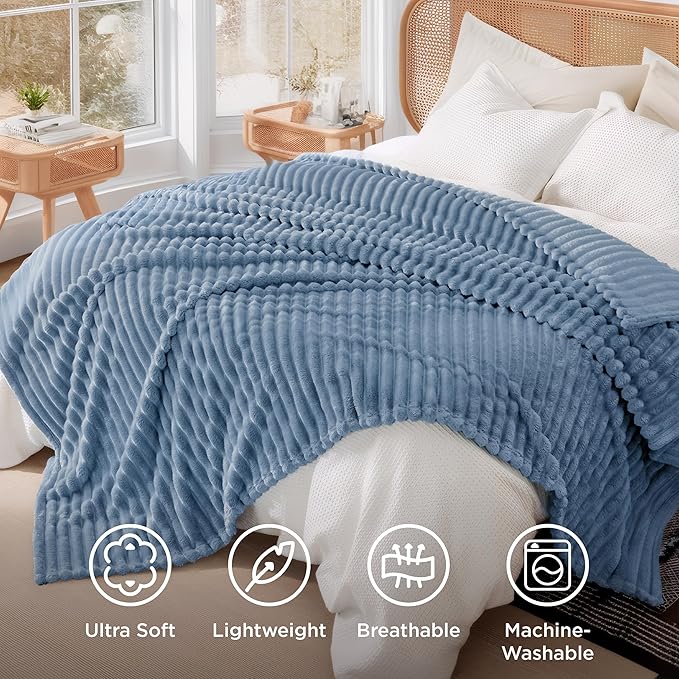 Bedsure GentleSoft Queen Blanket for Bed - Cozy Soft Blankets for Women, Cute Large Fall Throws for Girls, Ashley Blue, 90x90 Inches