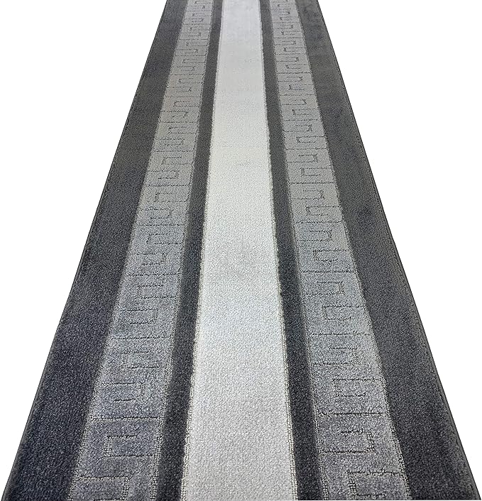 Custom Length Cut to Size Ancient Latin Hellenic Motif Carpet Runner Rug for Hallways, Non Slip Rubber Backed, 31 inch Wide X Customized Length, Greek Key Grey, 31 inch X 16 feet