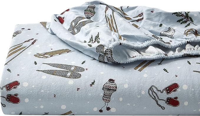 Eddie Bauer - King Sheets, Cotton Flannel Bedding Set, Brushed For Extra Softness, Cozy Home Decor (Snow Days, King)